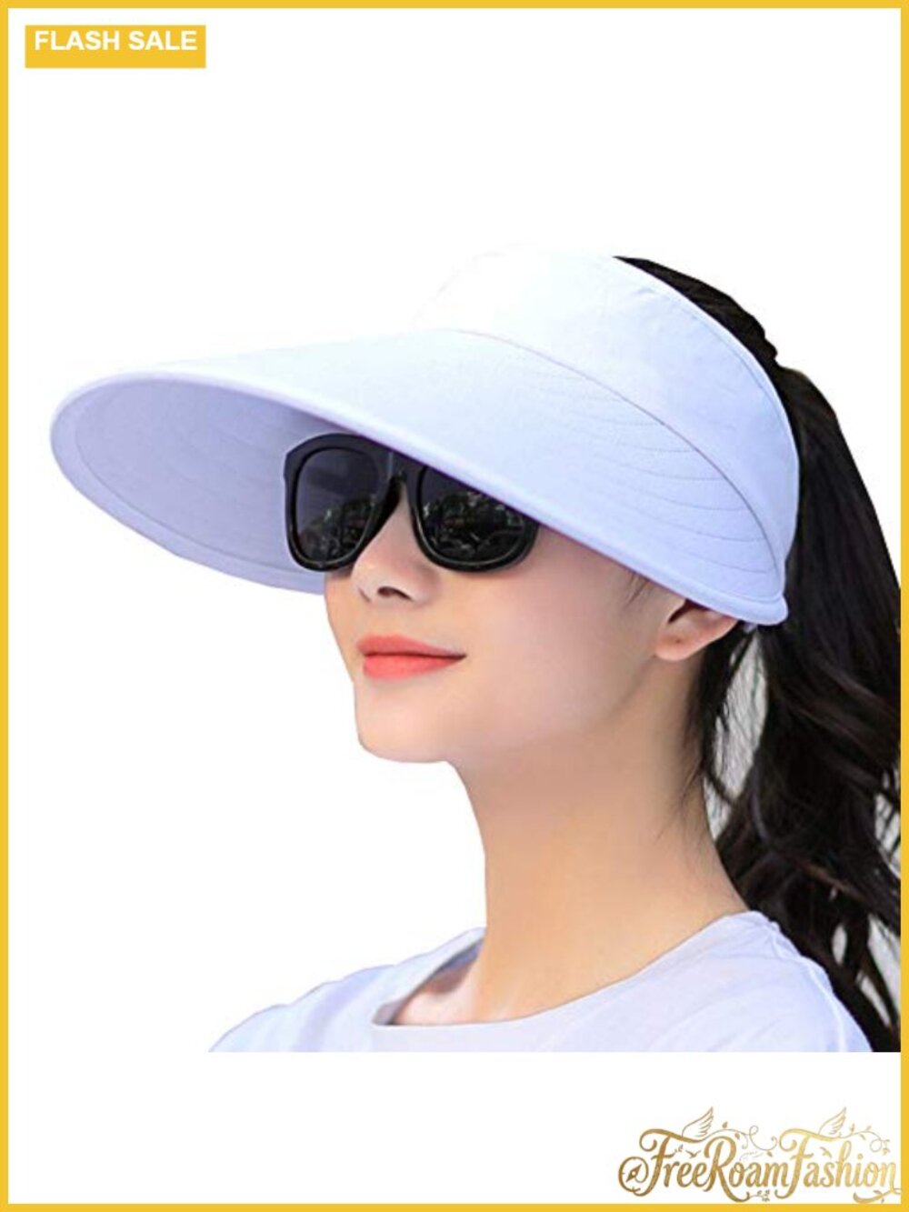 Cotton Sun Visor Hat Large Brim UPF50+ Adjustable Beach Cap